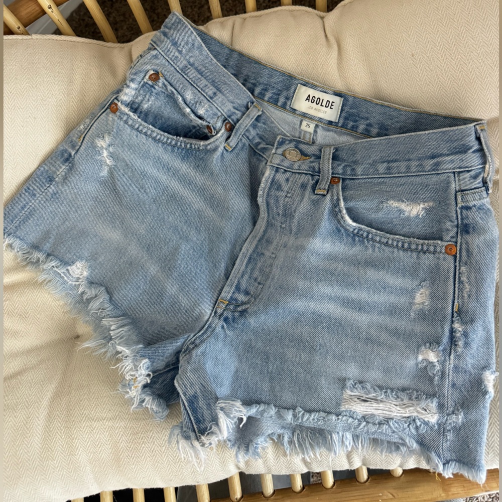 AGOLDE denim cutoff shorts size 25 light wash button fly
